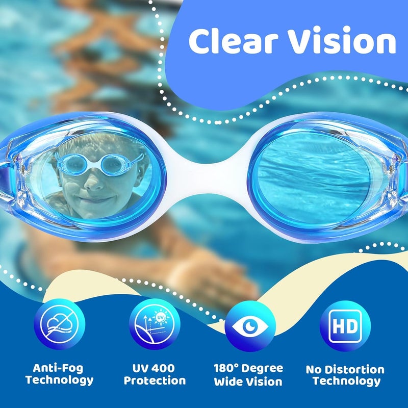 Vvinca Kids Swim Goggles with Bungee Strap No Leaking Anti Fog Toddler Goggles with Quick Adjust Ages 3-14 - Image 4